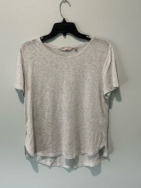 Athleta Light Gray Striped Short Sleeve Tee size M